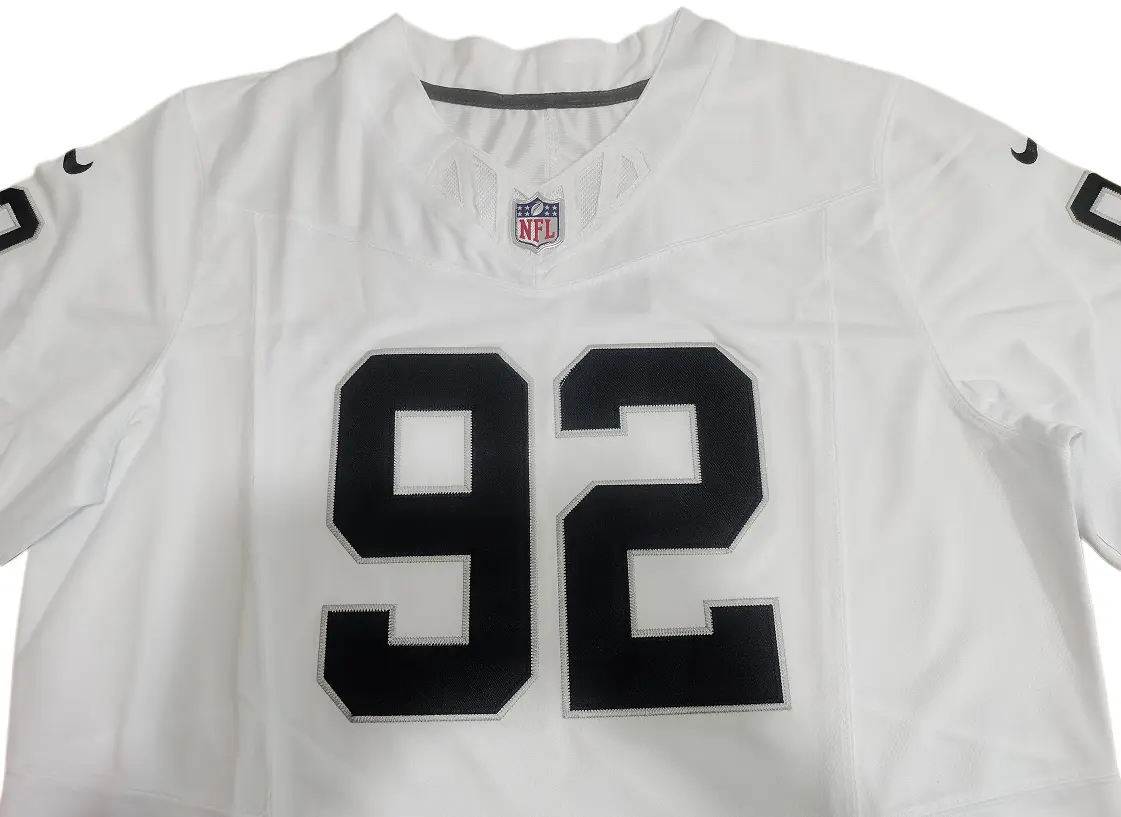 nike las vegas raiders white game jersey sleeve crest detail
