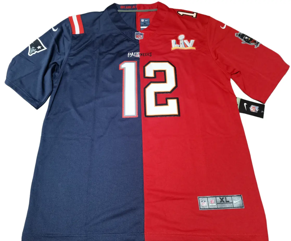 nike tom brady split patriots buccaneers jersey full front layout