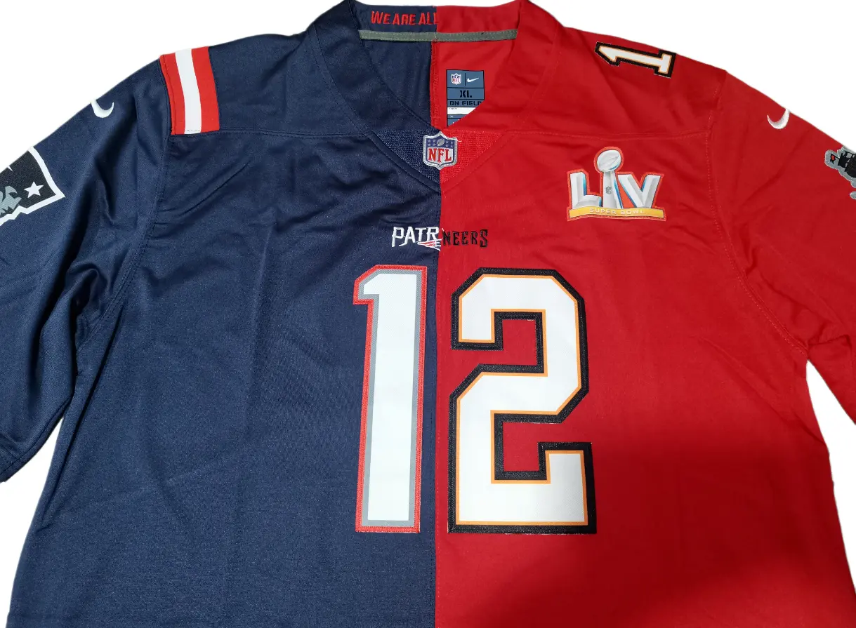 Nike Tom Brady Split Patriots Buccaneers Jersey Review - Name and number font detail